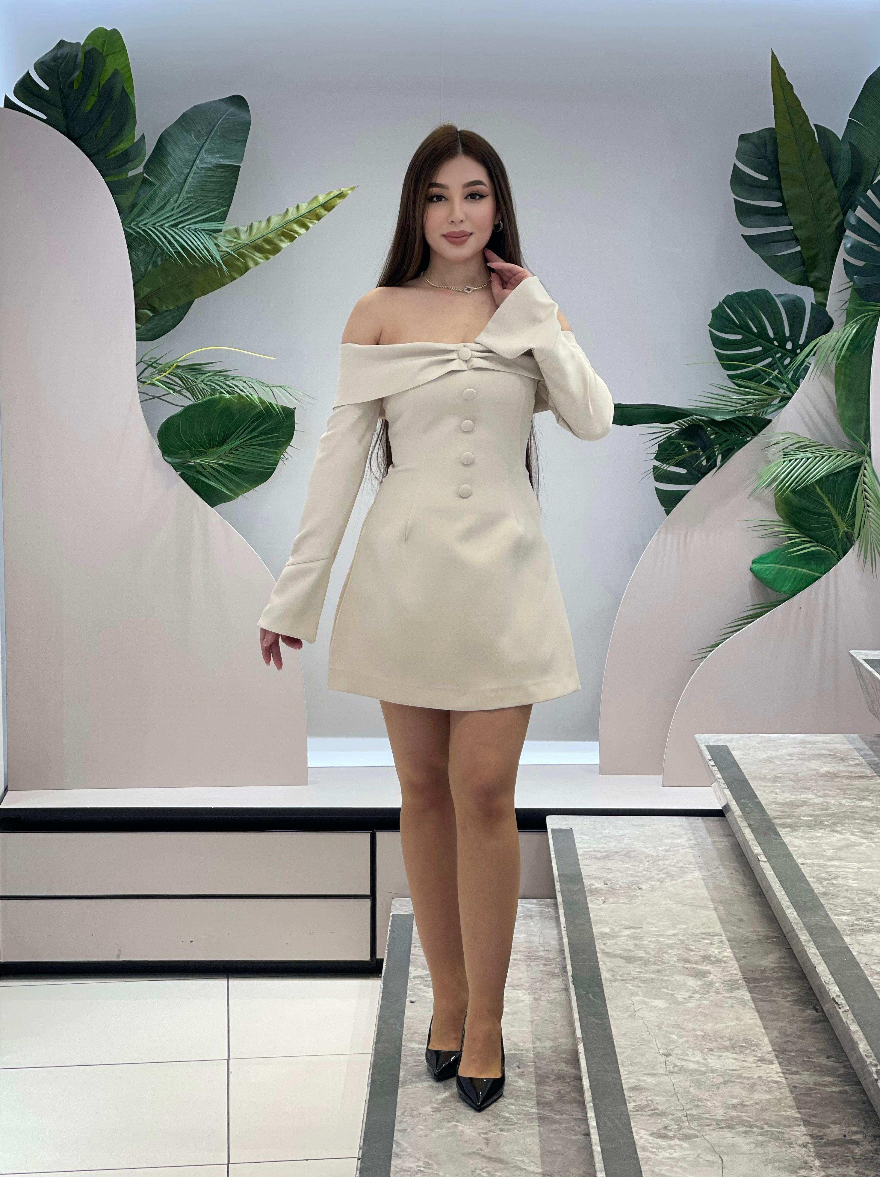 Beige Off Shoulder Dress