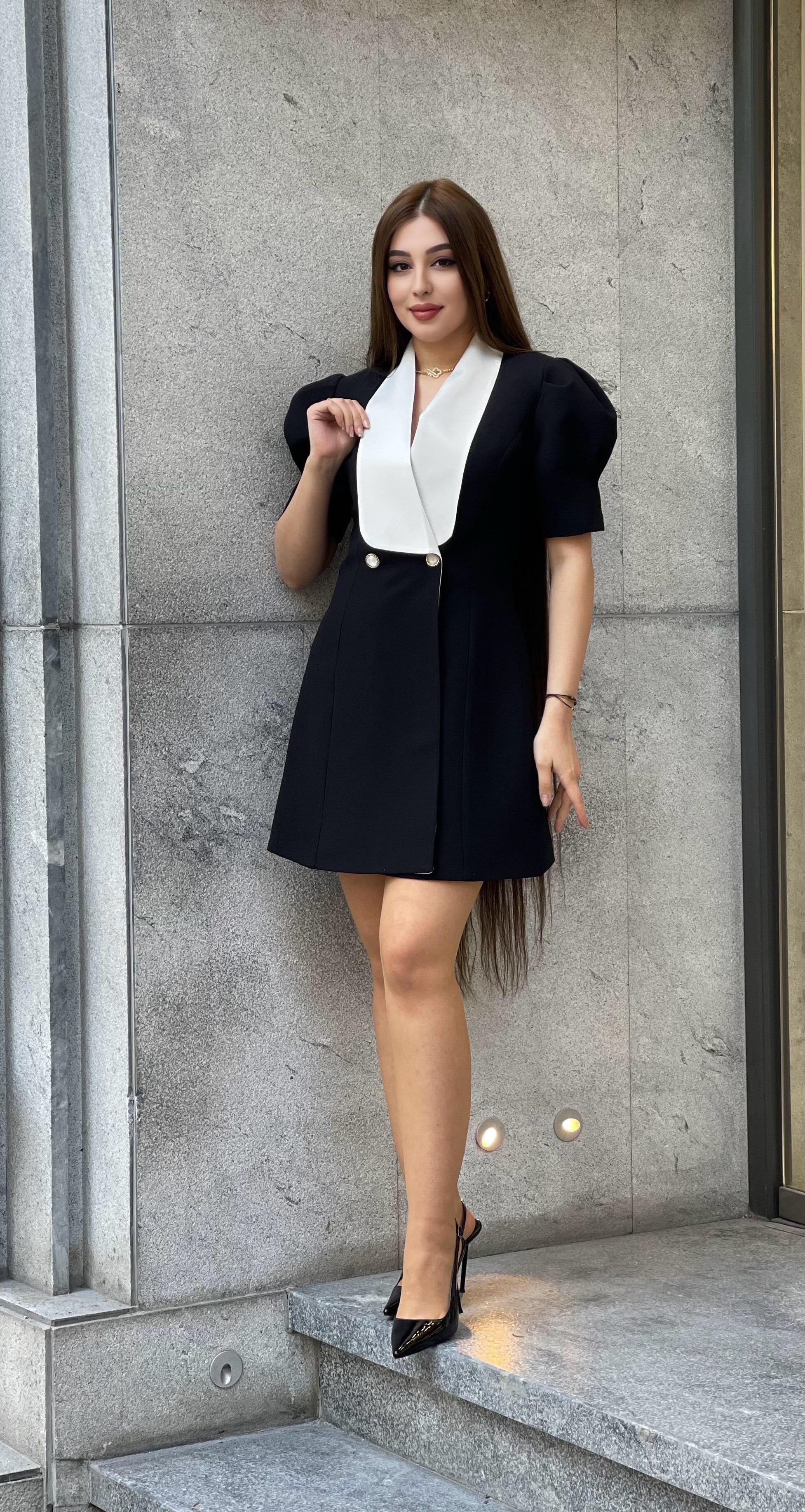 White Collar Black Crepe Mini Dress