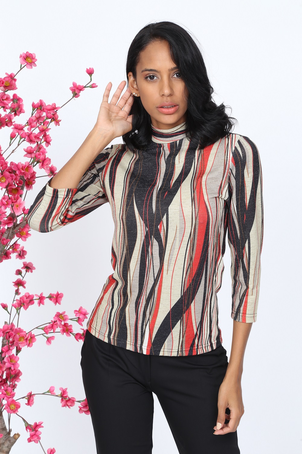 Red Striped Glitter Knitwear Blouse