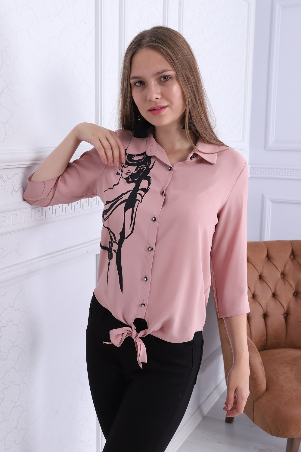 Girl Patterned Powder Color Blouse