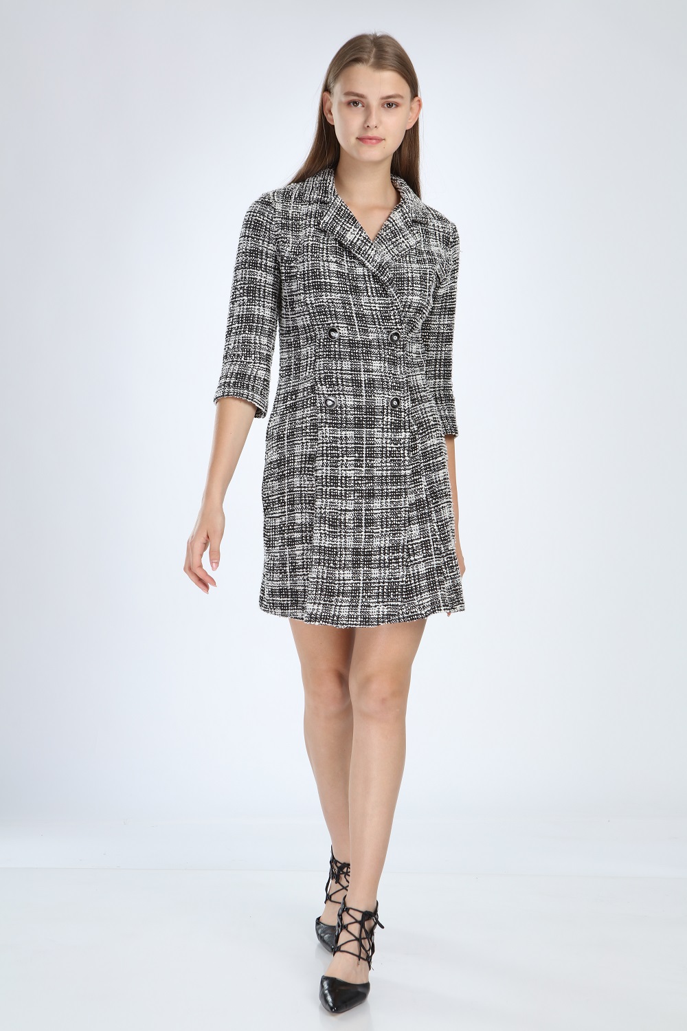 Knitted Fabric Collar Black Dress