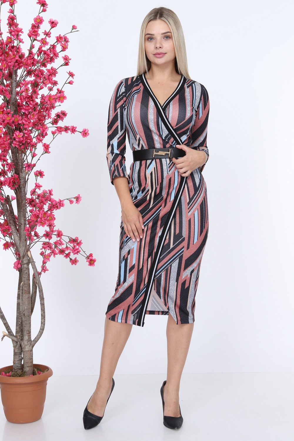 Powder Ribbed Patterned Dress