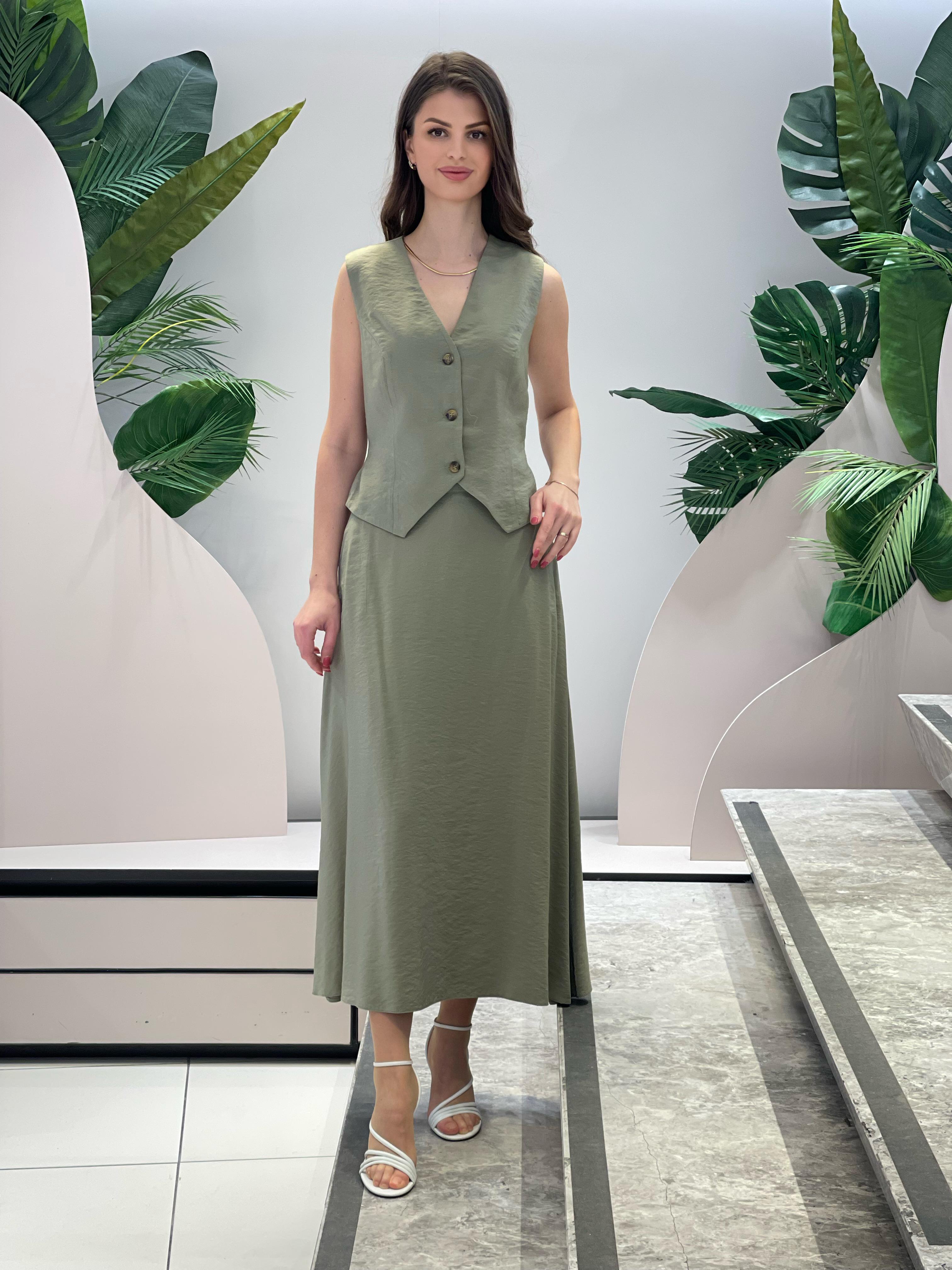 Vest and Skirt Khaki Suit