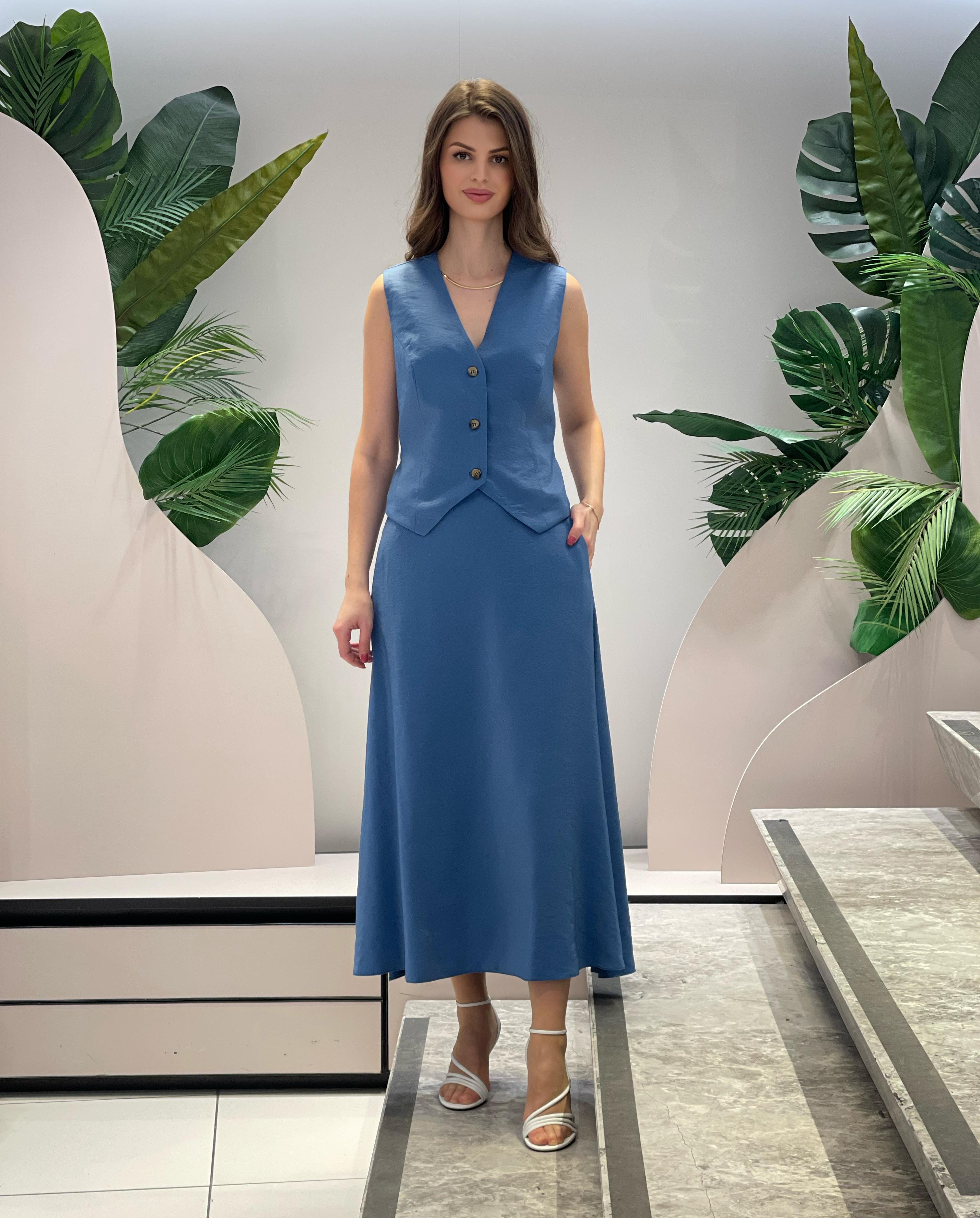 Vest and Skirt Blue Suit