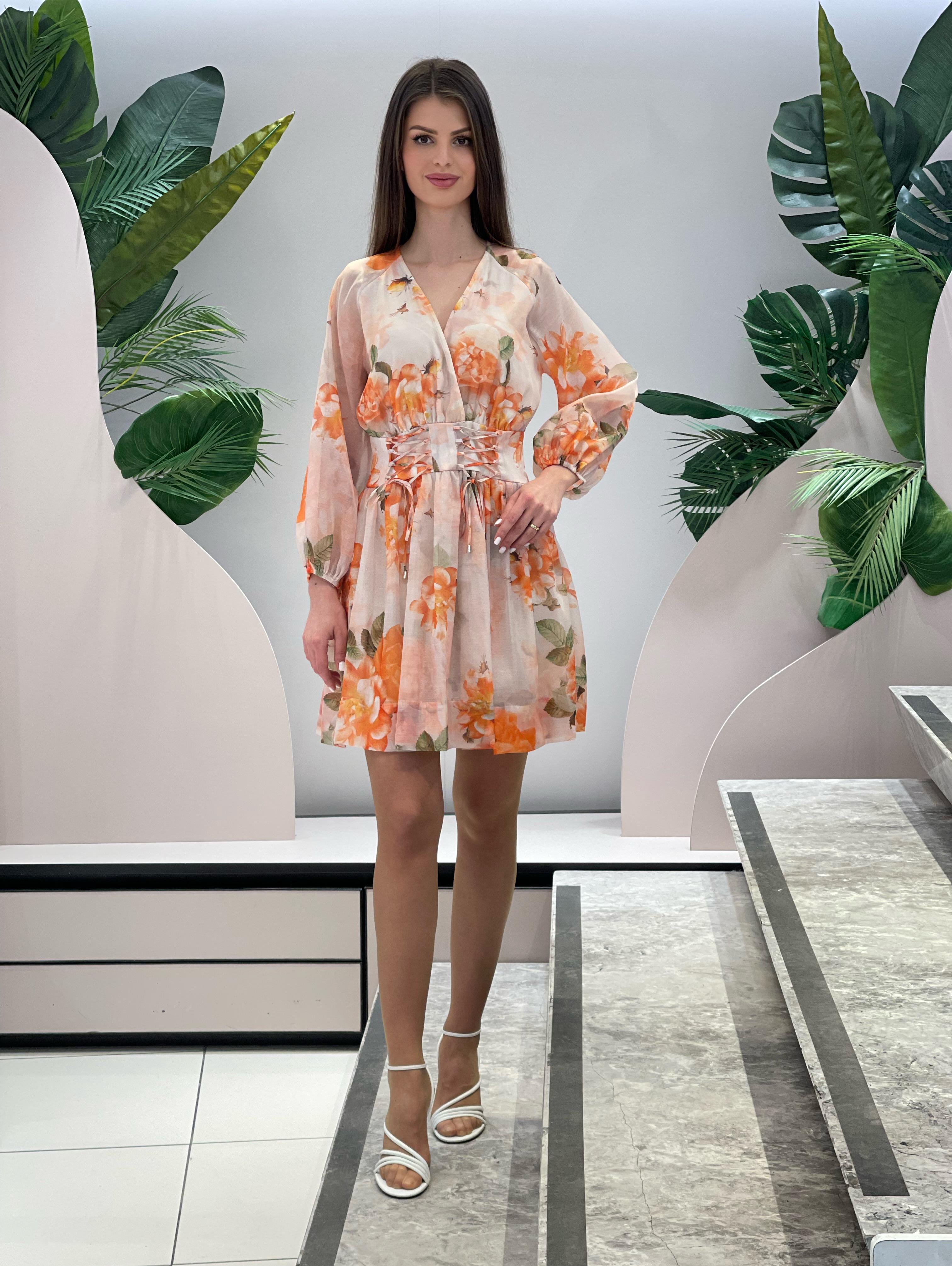 Orange Floral Patterned Dress