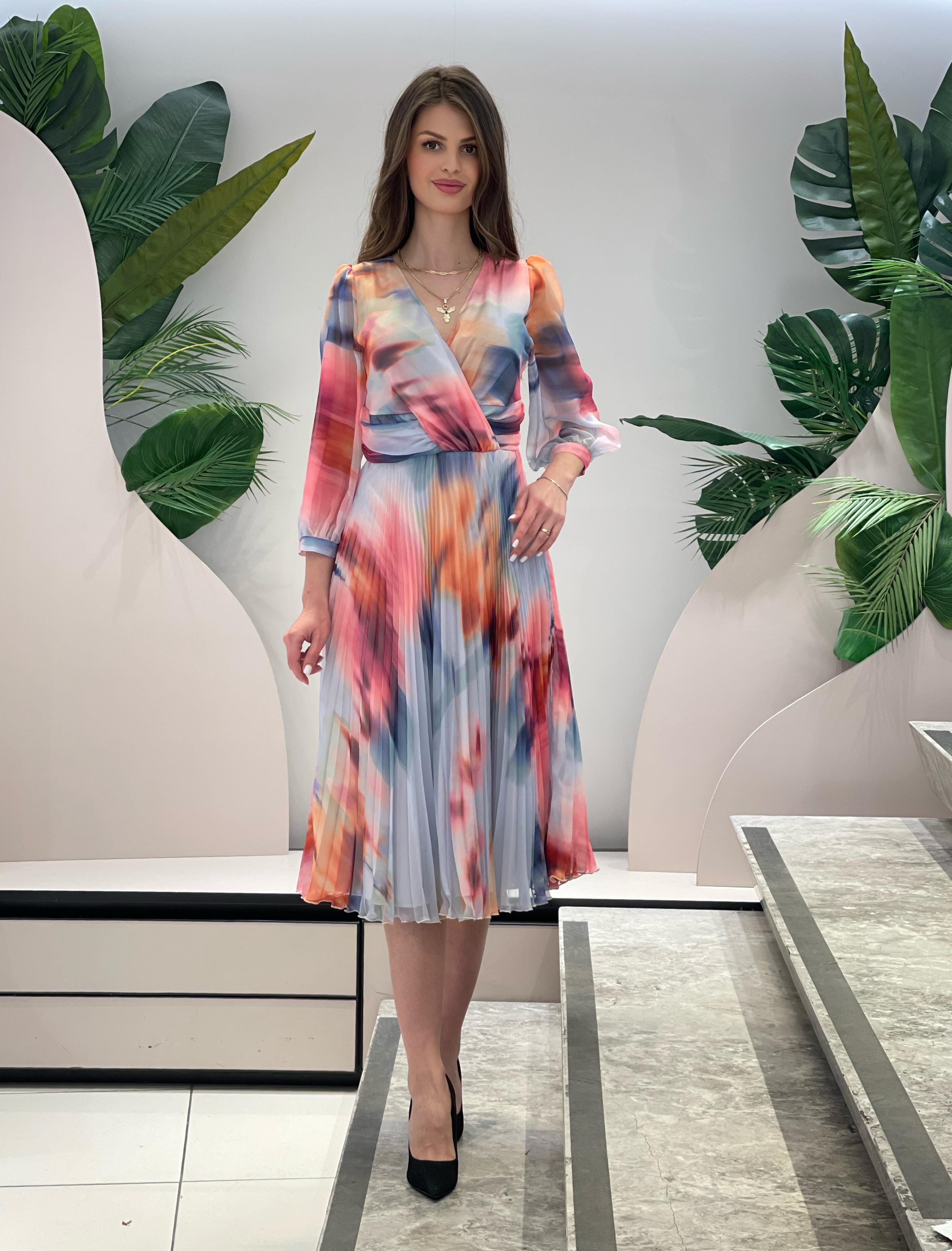 Multicolor Pleated Dress