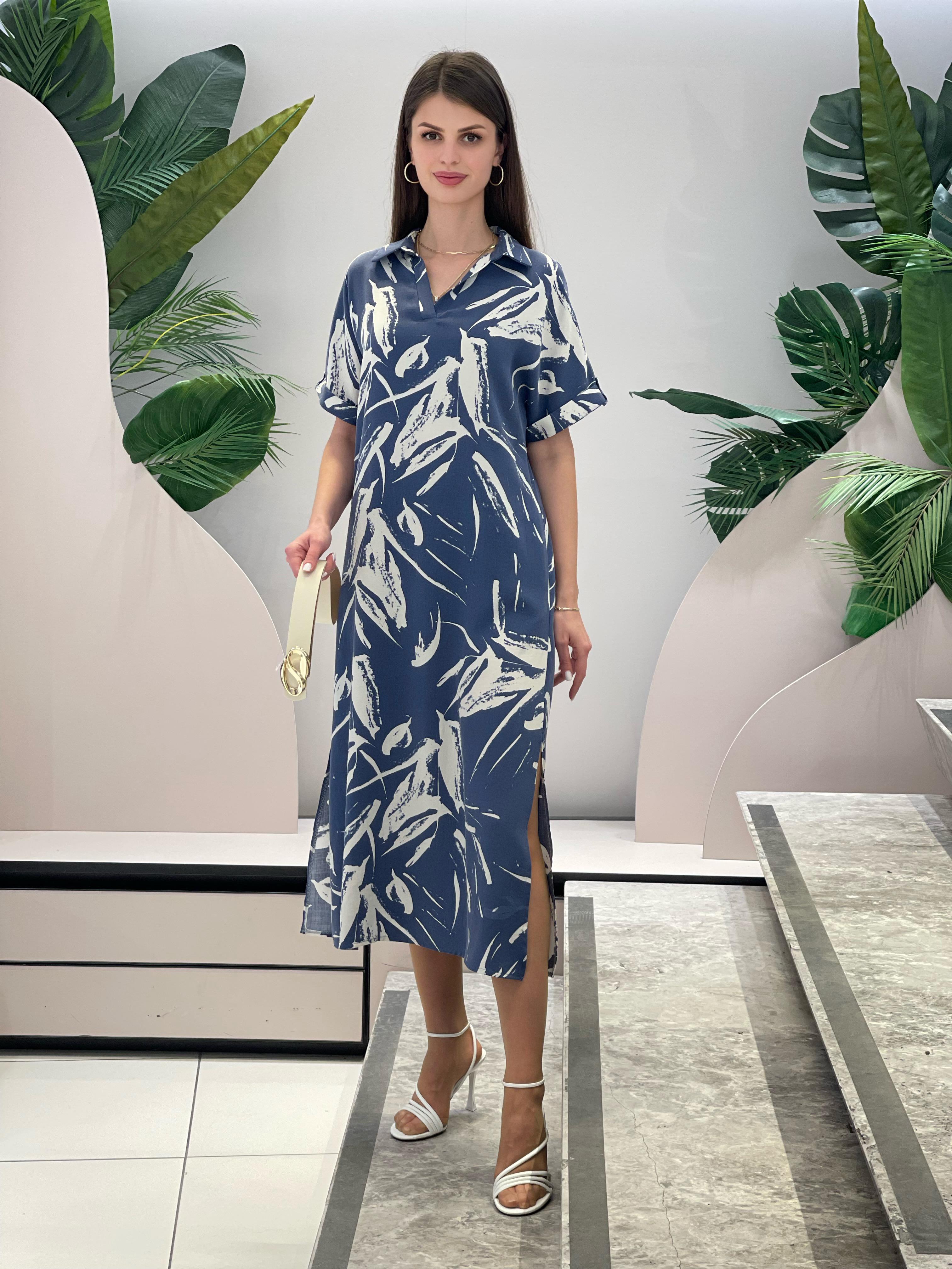 Double Slit Navy Blue Dress