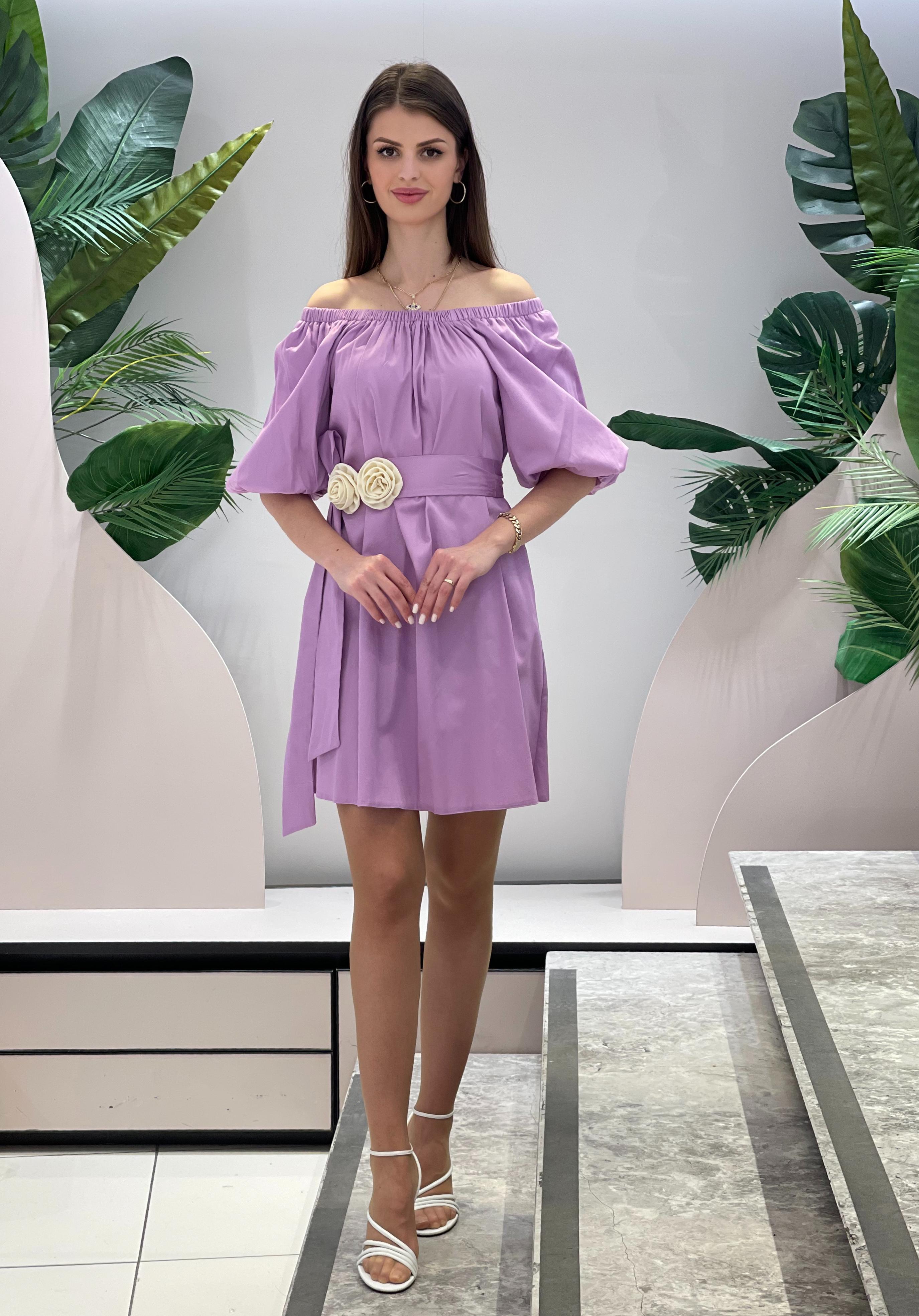 Boat Neck Lilac Dress