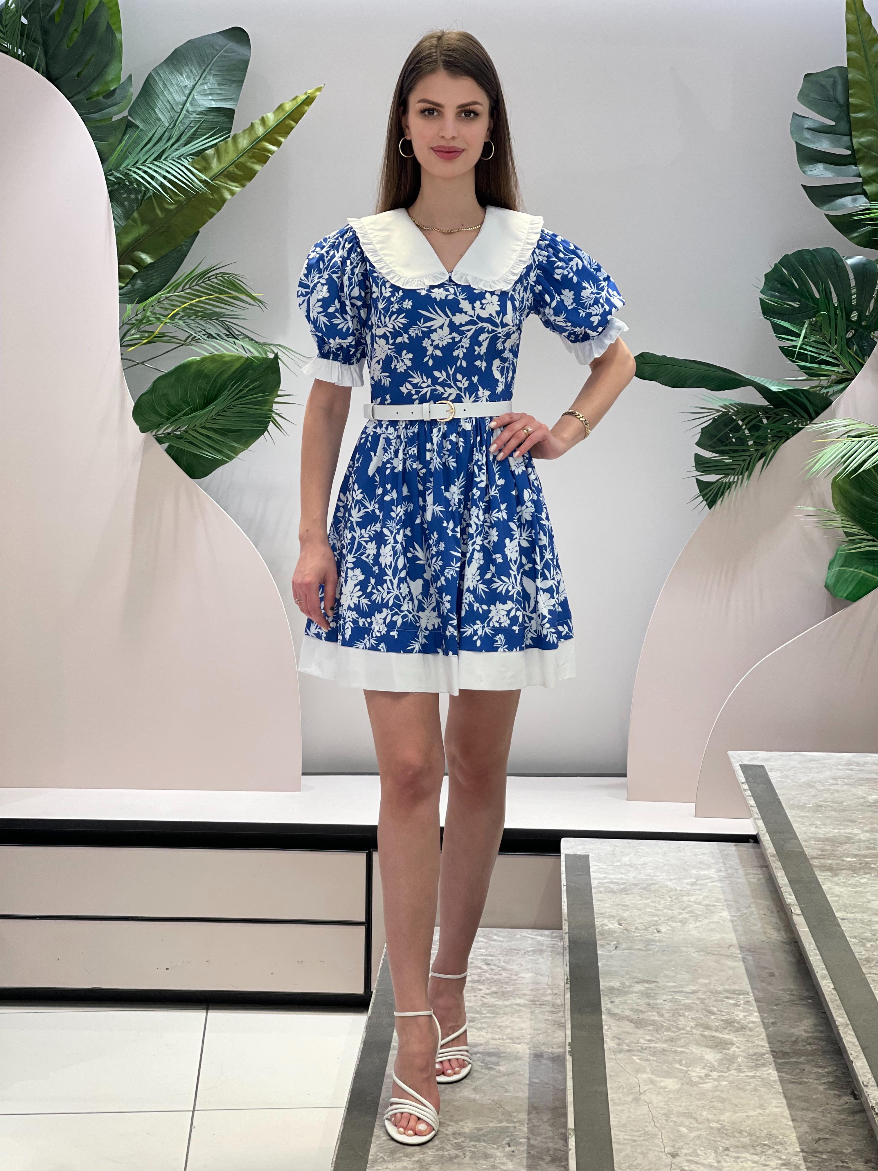 Navy Blue Dress with White Collar