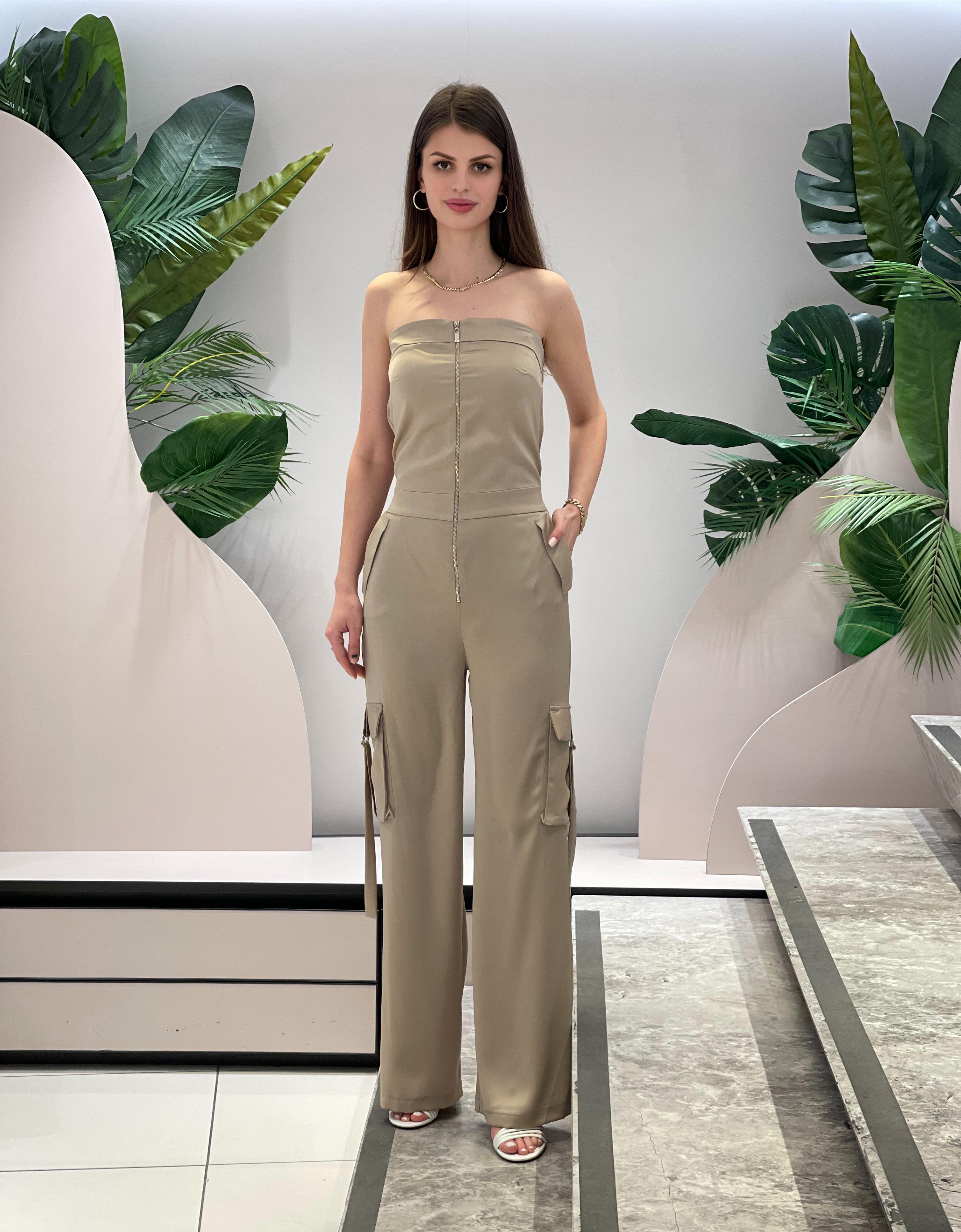Mink Strapless Jumpsuit with Zipper