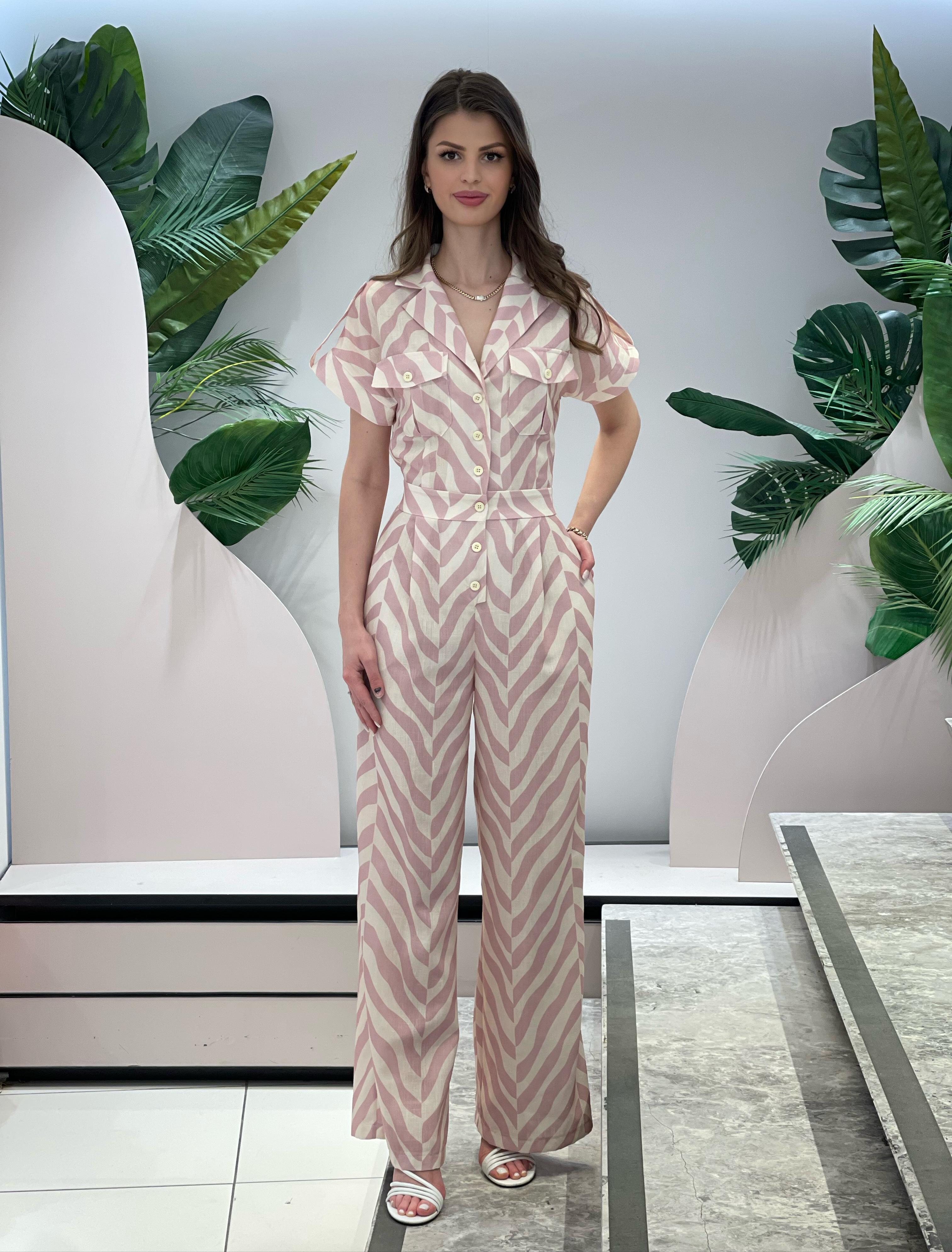 Pink Jumpsuit with Buttons and Collar