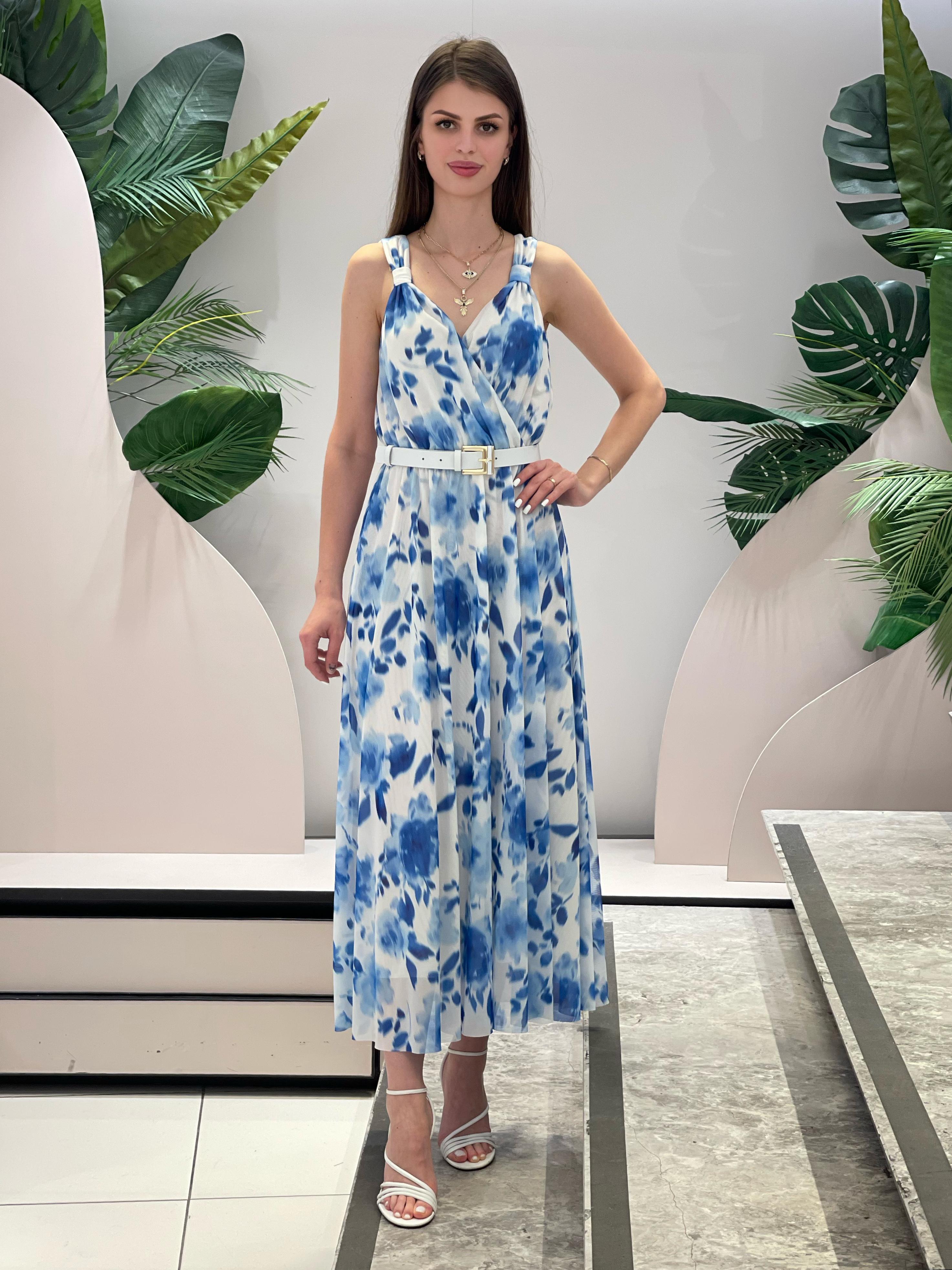 Organza Blue Dress with Straps
