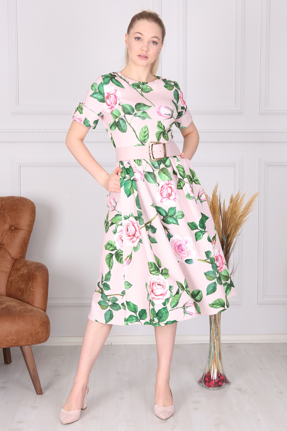 Powder Floral Pattern Dress