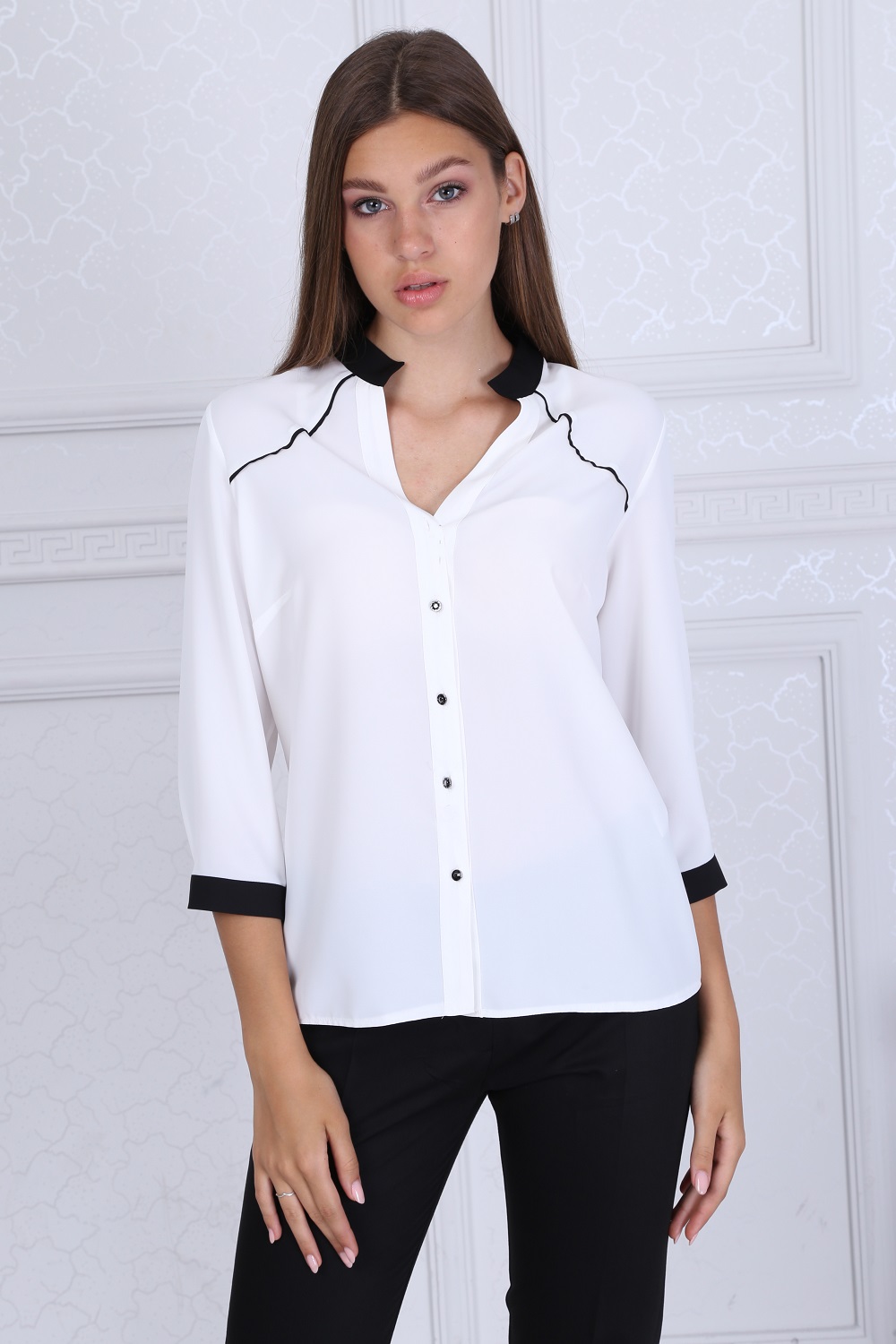 Black Collar White Blouse