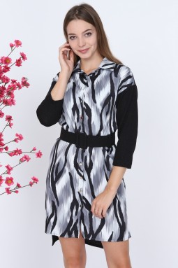 Zebra Desen Gri Elbise