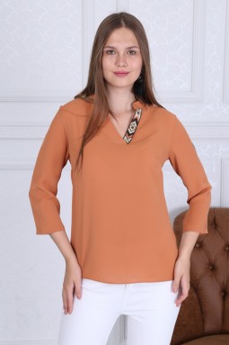 Yaka Detaylı Basic Turuncu Bluz