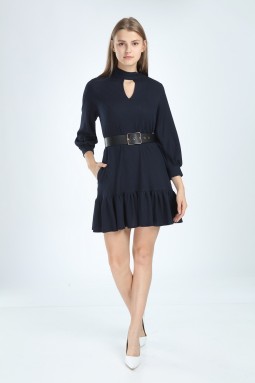 Lacivert Renk Eteği Fırfırlı Elbise